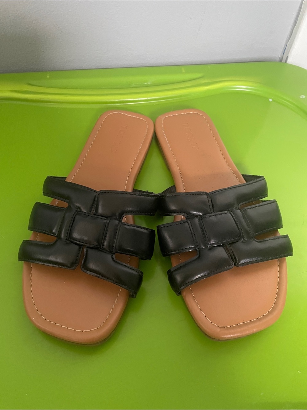 Torrid Black Faux Leather H-Band Slide Sandals summer beach vacation